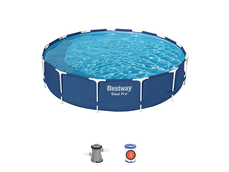 PISCINA BESTWAY REDONDA STEEL PRO CON FILTRO 3.96MX84CM AZUL 2