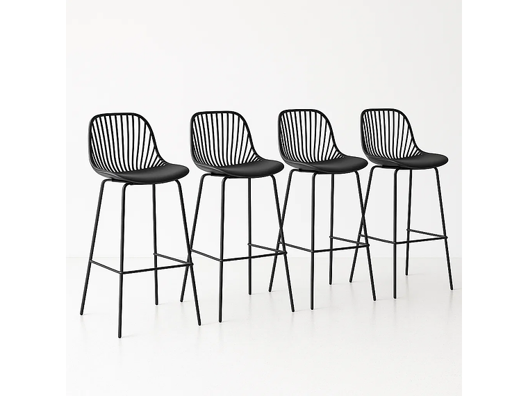 PACK DE 4 TABURETES PISO BAR TROPEA ALTO - EN COLOR NEGRO 1