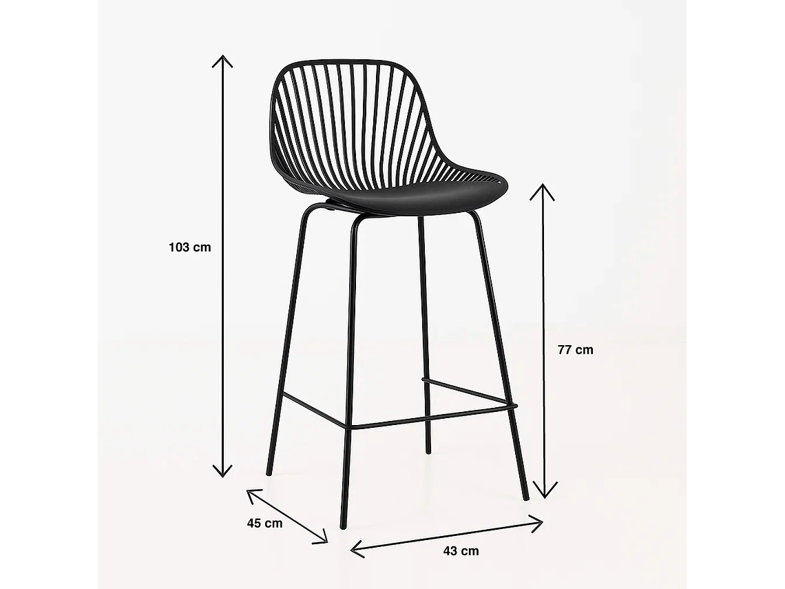 PACK DE 4 TABURETES PISO BAR TROPEA ALTO - EN COLOR NEGRO 2