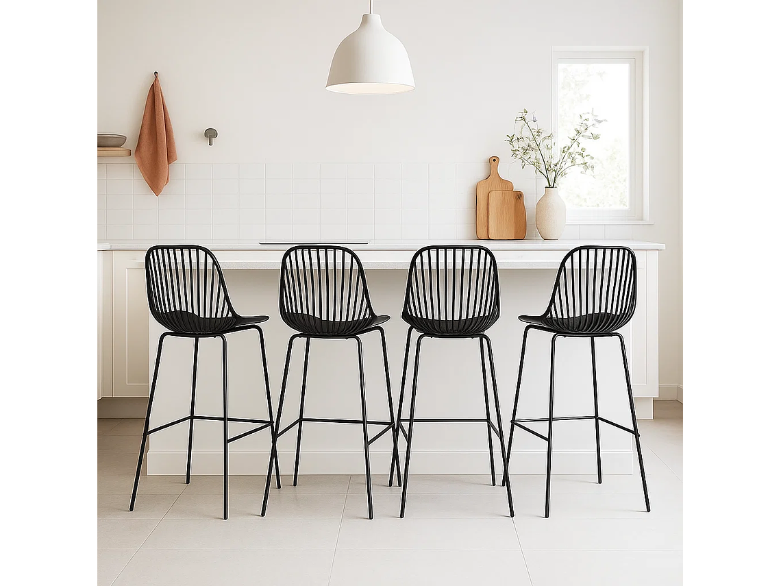 PACK DE 4 TABURETES PISO BAR TROPEA ALTO - EN COLOR NEGRO 7