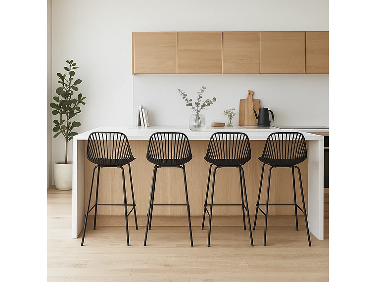 PACK DE 4 TABURETES PISO BAR TROPEA ALTO - EN COLOR NEGRO 8