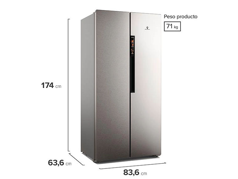 REFRIGERADOR SIDE BY SIDE MADEMSA MAS430 426L NO FROST GRIS 2