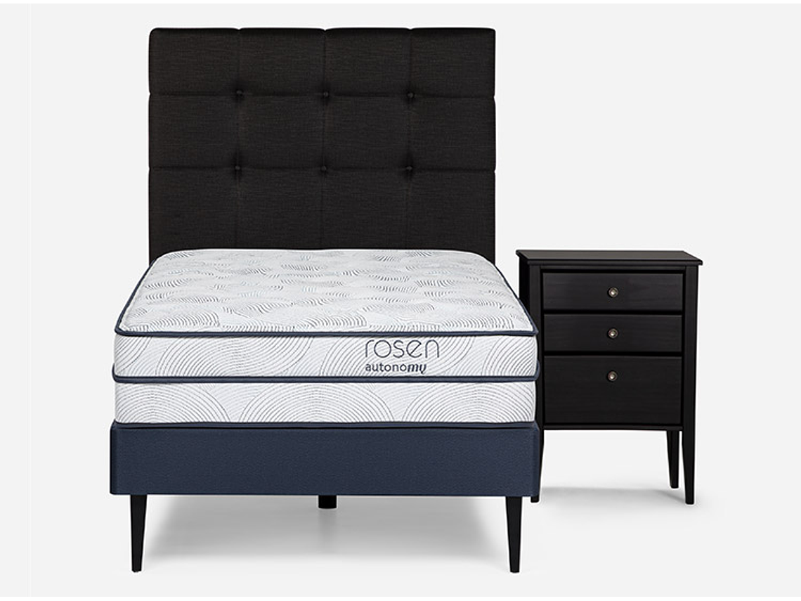 JUEGO DE DORMITORIO ROSEN CAMA EUROPEA AUTONOMY SKY 1.5 PLAZAS + SET ISSEY GRAFITO 1