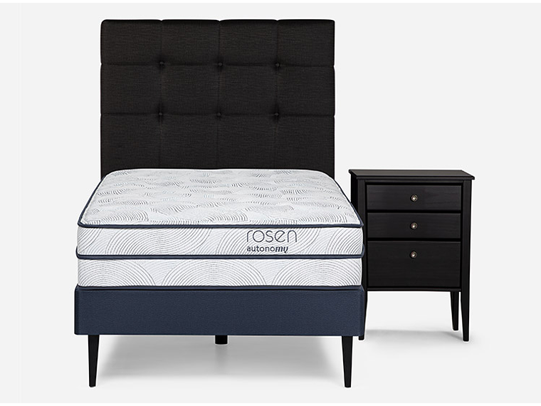 JUEGO DE DORMITORIO ROSEN CAMA EUROPEA AUTONOMY SKY 1.5 PLAZAS + SET ISSEY GRAFITO 1