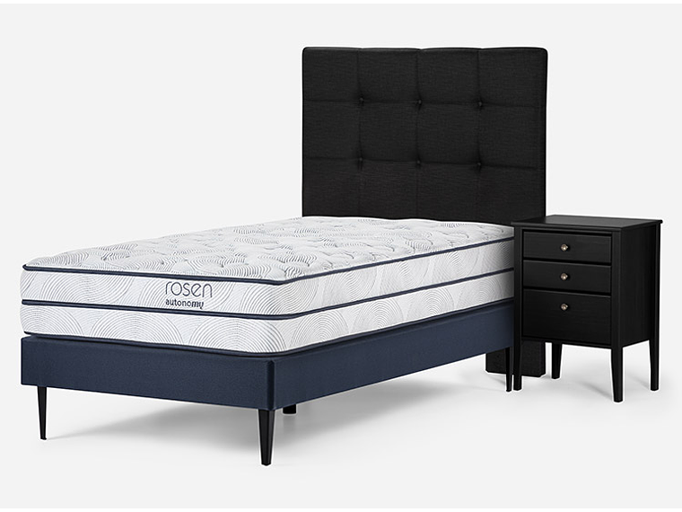 JUEGO DE DORMITORIO ROSEN CAMA EUROPEA AUTONOMY SKY 1.5 PLAZAS + SET ISSEY GRAFITO 2