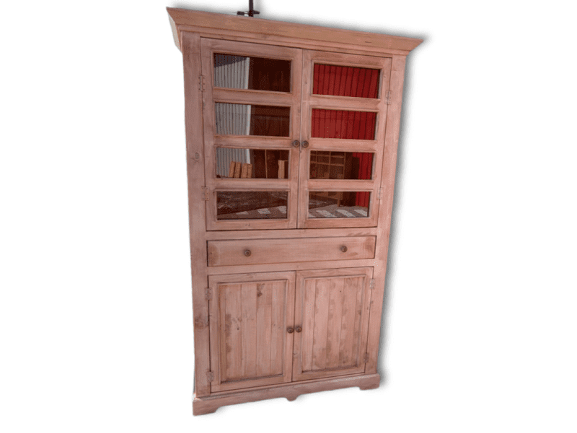 VITRINA TAIKKEE MADERA NOGAL COPAS Y BOTELLAS DECAPADO 1