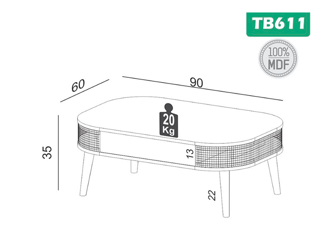 MESA DE CENTRO DECOCASA TB611 RATAN 2