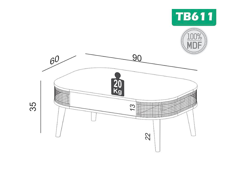 MESA DE CENTRO DECOCASA TB611 RATAN 2