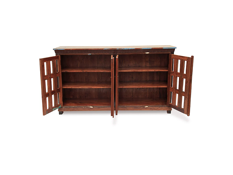 BUFFET MEYA MUEBLES MADERA CAFÉ BENGALA RECICLADA Y VIDRIO 105X180X40 1