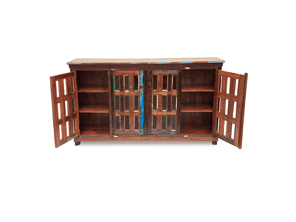 BUFFET MEYA MUEBLES MADERA CAFÉ BENGALA RECICLADA Y VIDRIO 105X180X40 4