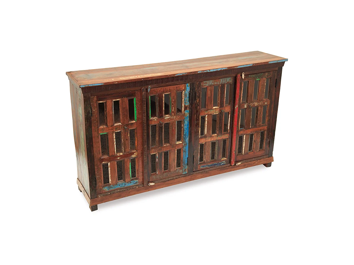 BUFFET MEYA MUEBLES MADERA CAFÉ BENGALA RECICLADA Y VIDRIO 105X180X40 5