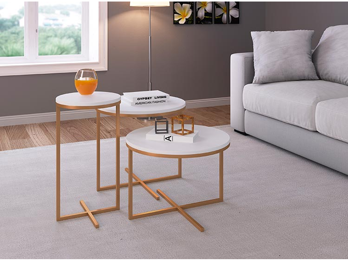 SET 3 MESAS DE CENTRO DECOCASA VOLPI DORADO 50 X 50 CM 1