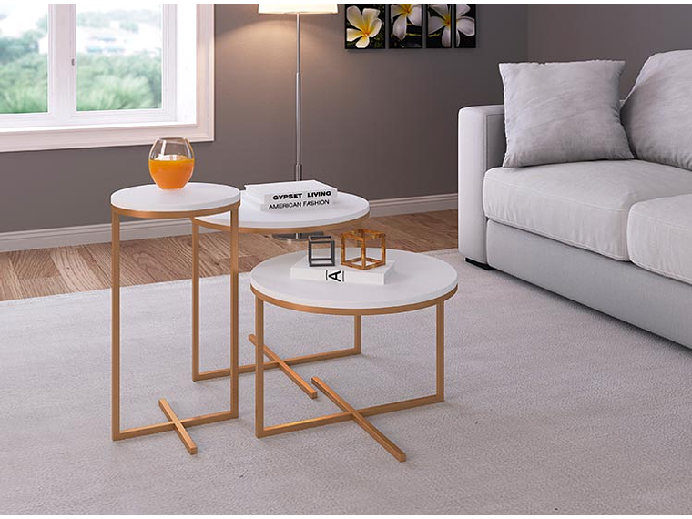 SET 3 MESAS DE CENTRO DECOCASA VOLPI DORADO 50 X 50 CM 1