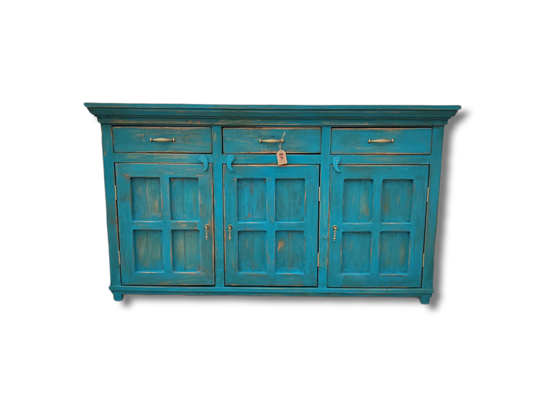 BUFFET TAIKKEE MADERA 3 PUERTAS PETROLEO RÚSTICO DECAPADO 1