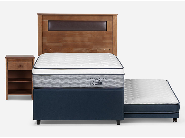 JUEGO DE DORMITORIO ROSEN CAMA DIVAN INDIE 1.5 PLAZAS AZUL + SET FERRARA 2