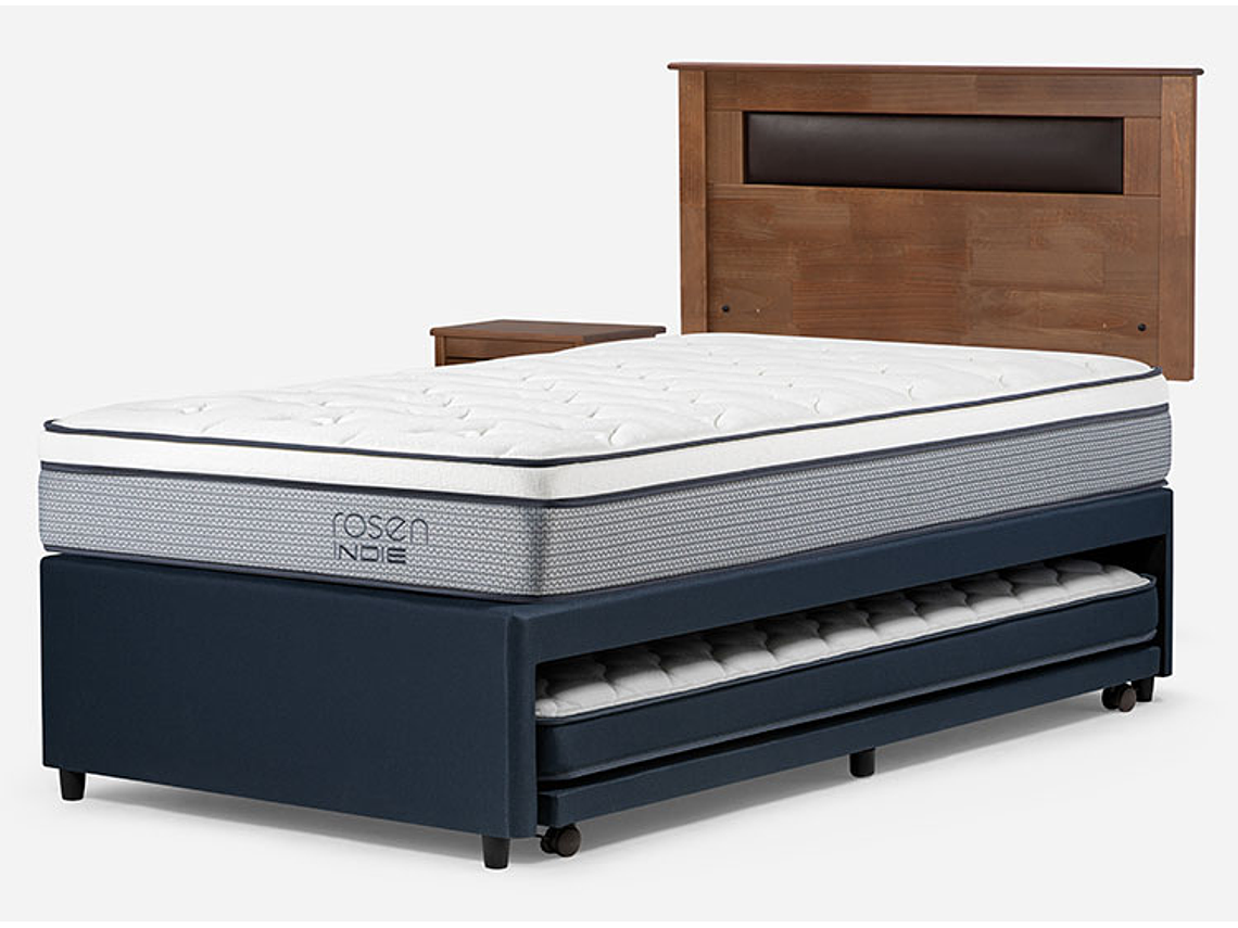 JUEGO DE DORMITORIO ROSEN CAMA DIVAN INDIE 1.5 PLAZAS AZUL + SET FERRARA 3