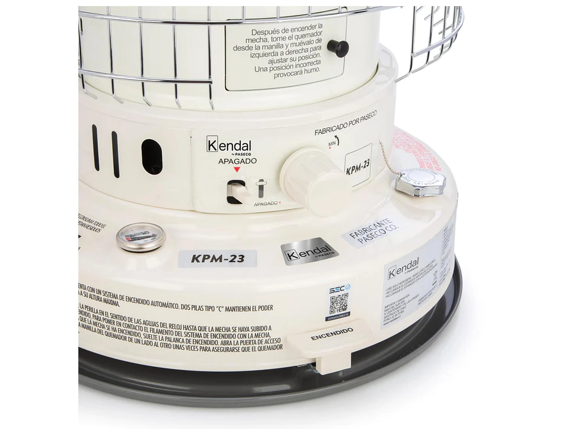 ESTUFA CALEFACTOR A PARAFINA KEROSENE 23000BTU BLANCO KPM-23 KENDAL 2