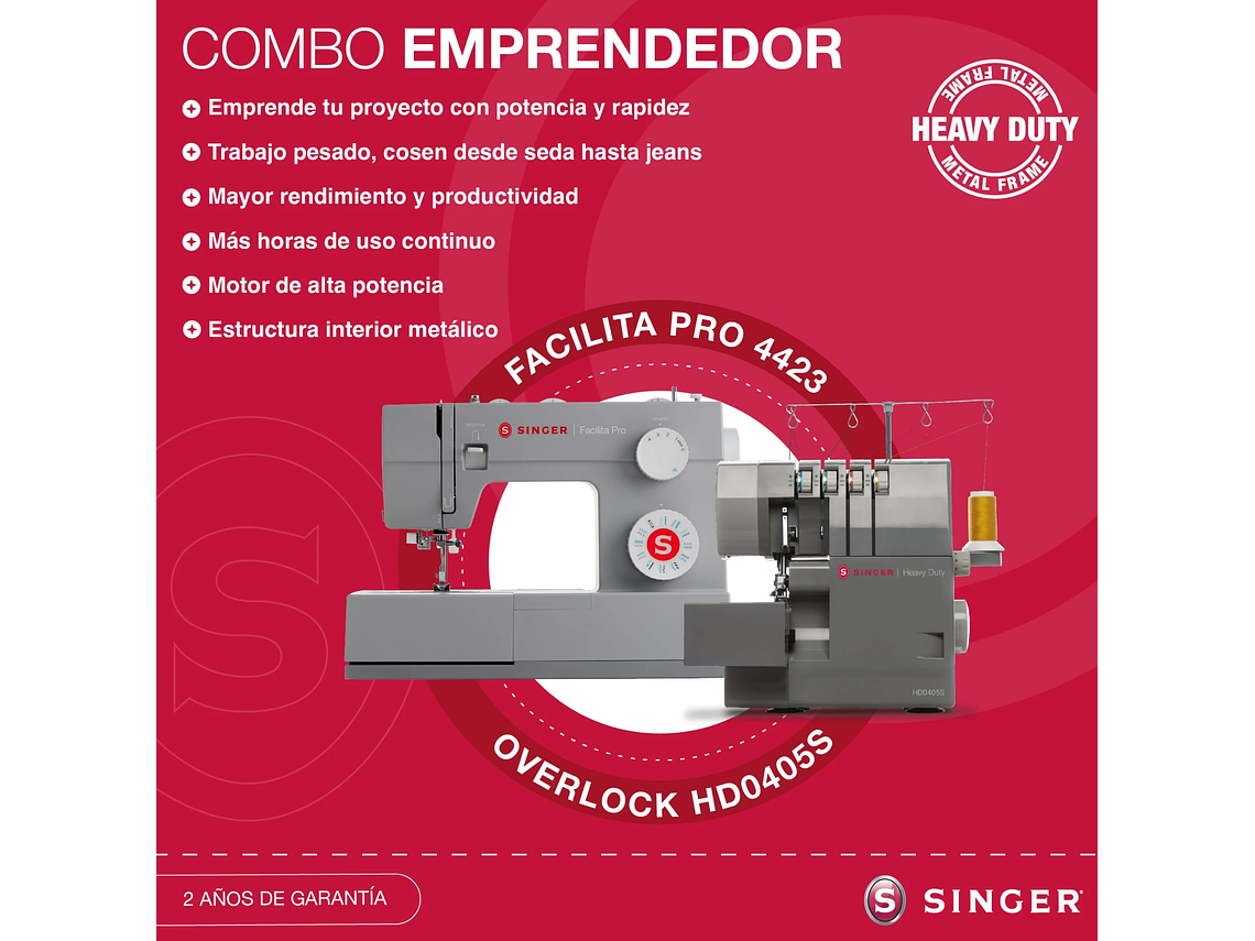 COMBO SINGER HEAVY DUTY FACILITA PRO 4423 + OVERLOCK HD0405S 4