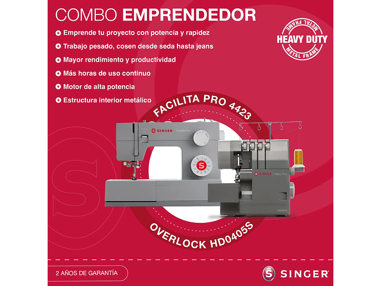 COMBO SINGER HEAVY DUTY FACILITA PRO 4423 + OVERLOCK HD0405S 4