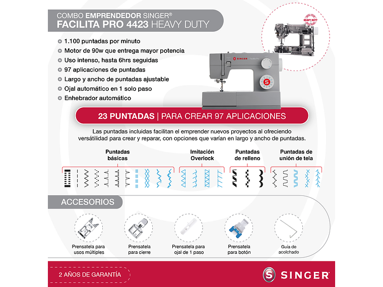 COMBO SINGER HEAVY DUTY FACILITA PRO 4423 + OVERLOCK HD0405S 7