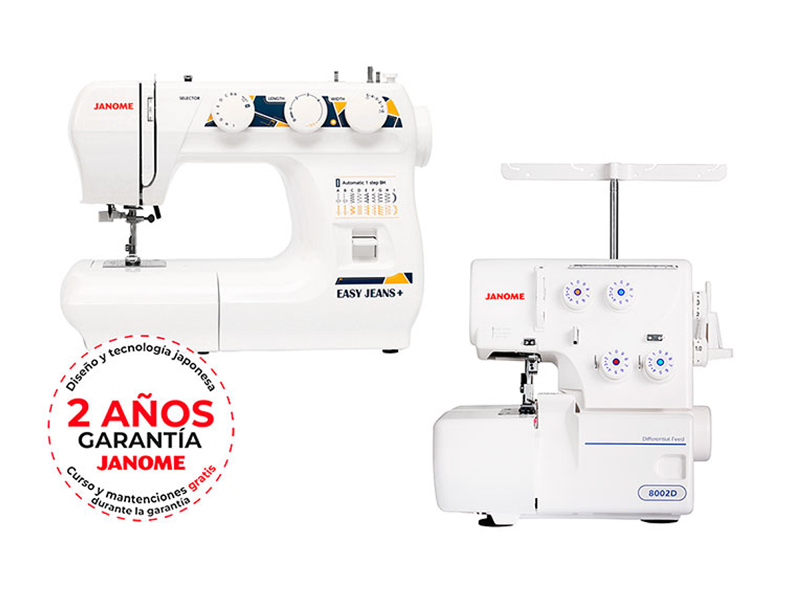 COMBO JANOME MAQUINA DE COSER EASY JEANS PLUS + OVERLOCK 8002D 1