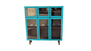 VITRINA RÚSTICA 6 PUERTAS EN VIDRIO TAIKKEE COLOR TURQUESA DECAPADO