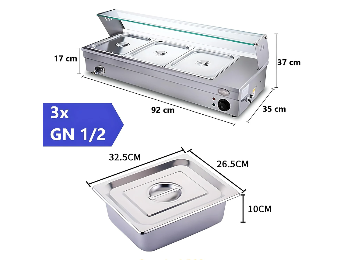 VITRINA PROCHEF CALOR BAÑO MARIA SOBREMESA 3 X GN 1/2PROCHEF 6