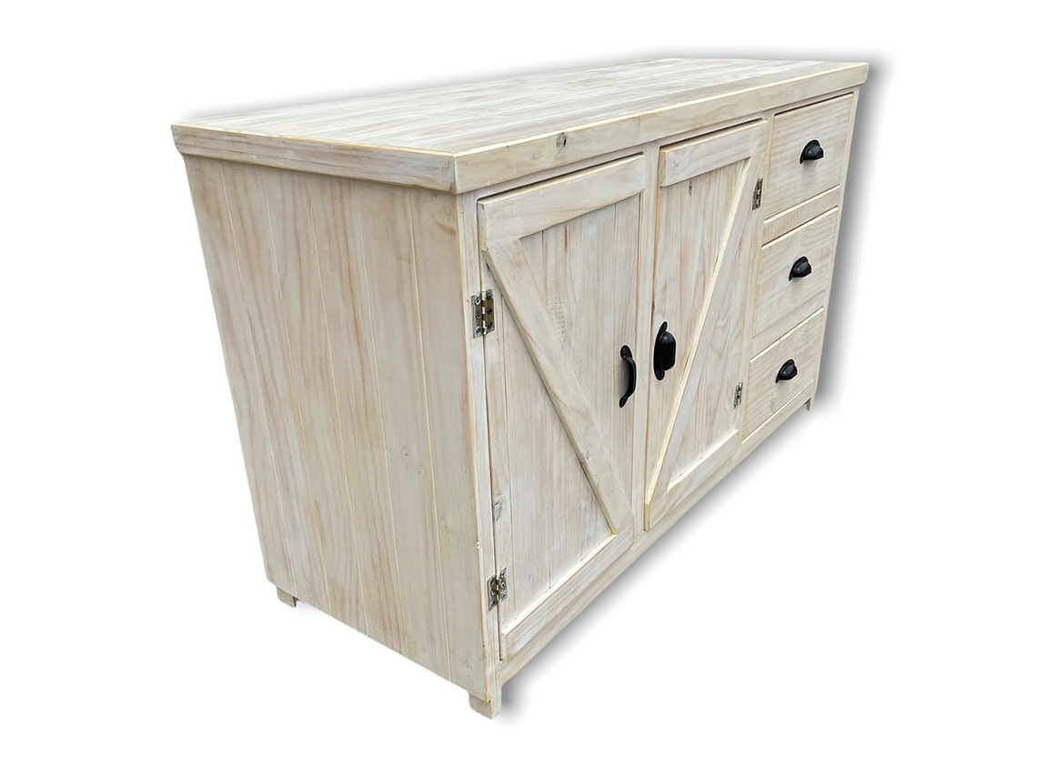 MUEBLE COCINA TAIKKEE MADERA 2 PUERTAS 3 CAJONES BLANCO RÚSTICO ALBAYALDE 1