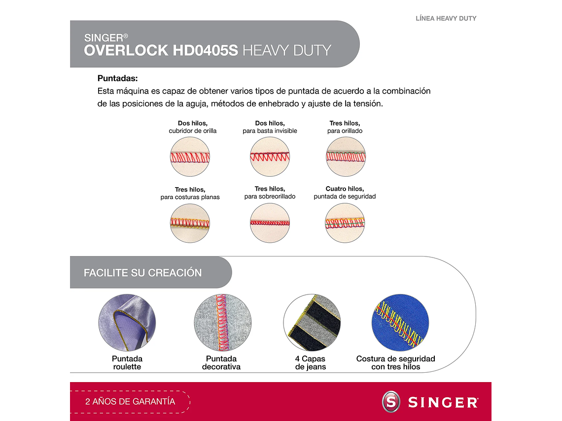 MAQUINA SINGER 1DSHD0405S MÁQUINA OVERLOCK HD0405S HEAVY DUTY 7