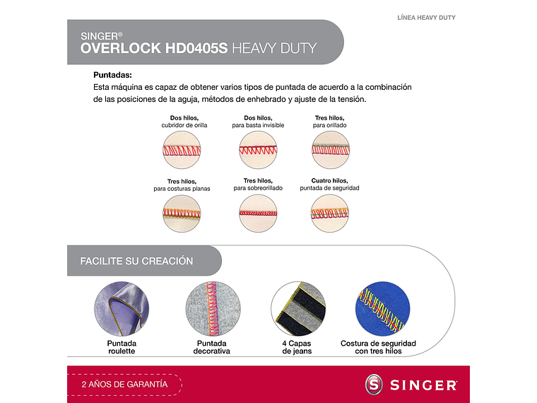 MAQUINA SINGER 1DSHD0405S MÁQUINA OVERLOCK HD0405S HEAVY DUTY 7
