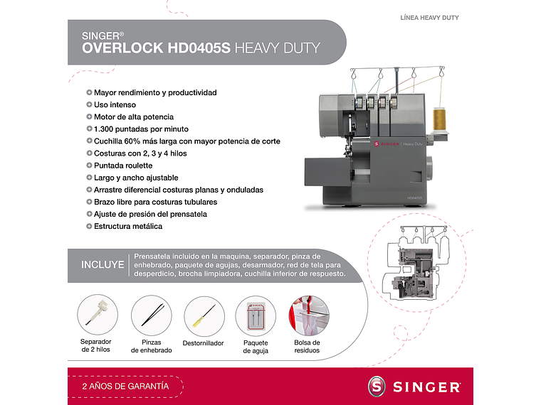 MAQUINA SINGER 1DSHD0405S MÁQUINA OVERLOCK HD0405S HEAVY DUTY 8