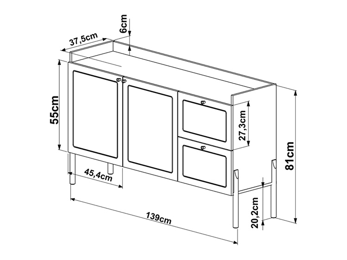 BUFFET DECOCASA OSLO 27969 RATAN 1.4 13 PUERTAS 2 CAJONES 4