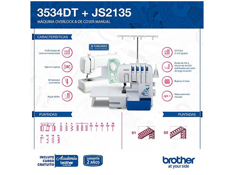 COMBO BROTHER OVERLOCK 3534D + MÁQUINA DE COSER JS2135 8
