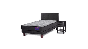 JUEGO DE DORMITORIO FLEX CAMA EUROPEA THERAPEDIC PLUS BOX 1.5 PLAZAS + RESPALDO ROYAL NEGRO + VELADOR ROVER