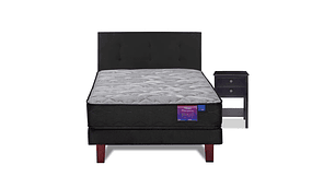JUEGO DE DORMITORIO FLEX CAMA EUROPEA THERAPEDIC PLUS BOX 1.5 PLAZAS + RESPALDO ROYAL NEGRO + VELADOR ROVER