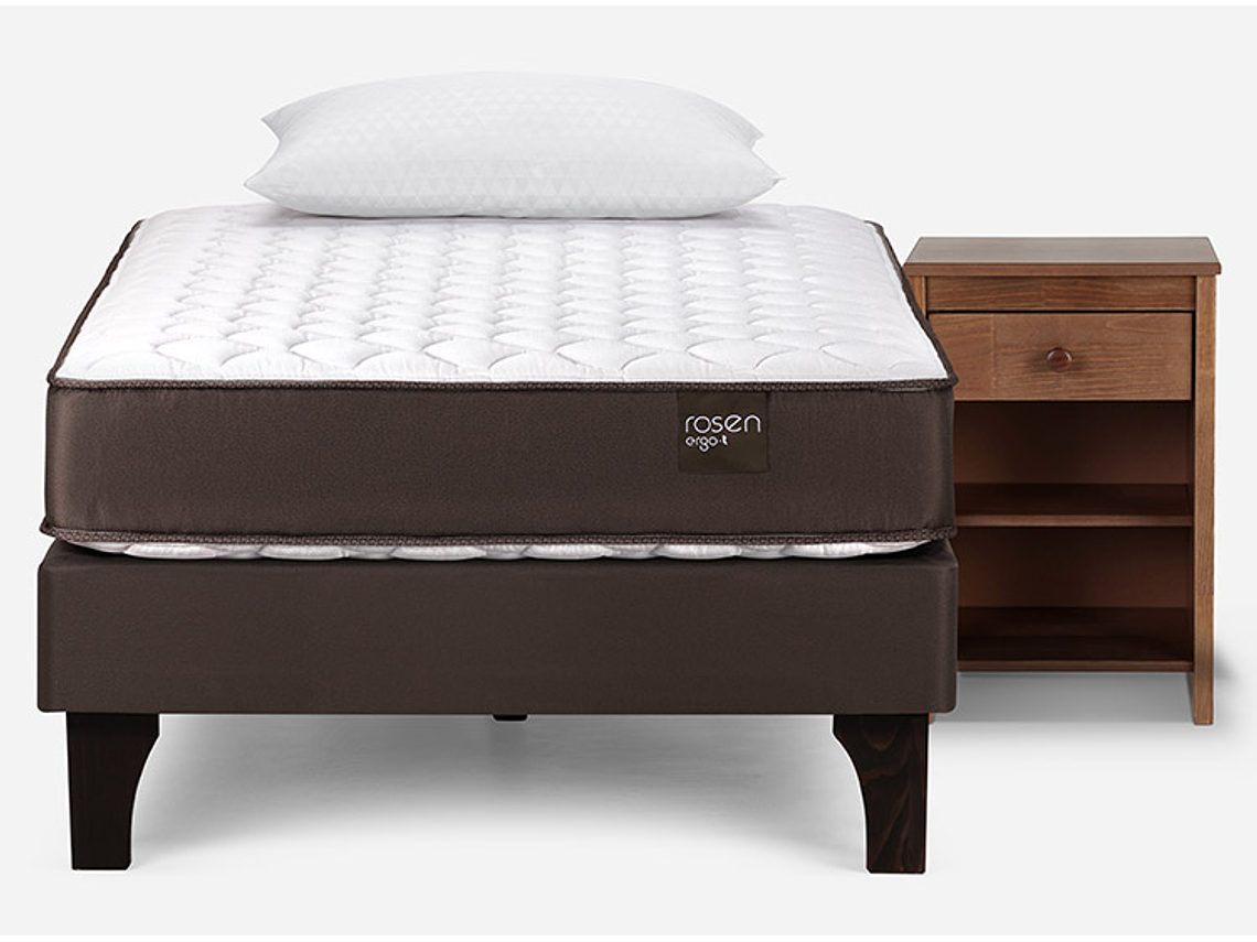 JUEGO DE DORMITORIO ROSEN CAMA EUROPEA ERGO T NEW 1.5 PLAZAS + VELADOR FERRARA + ALMOHADA 1