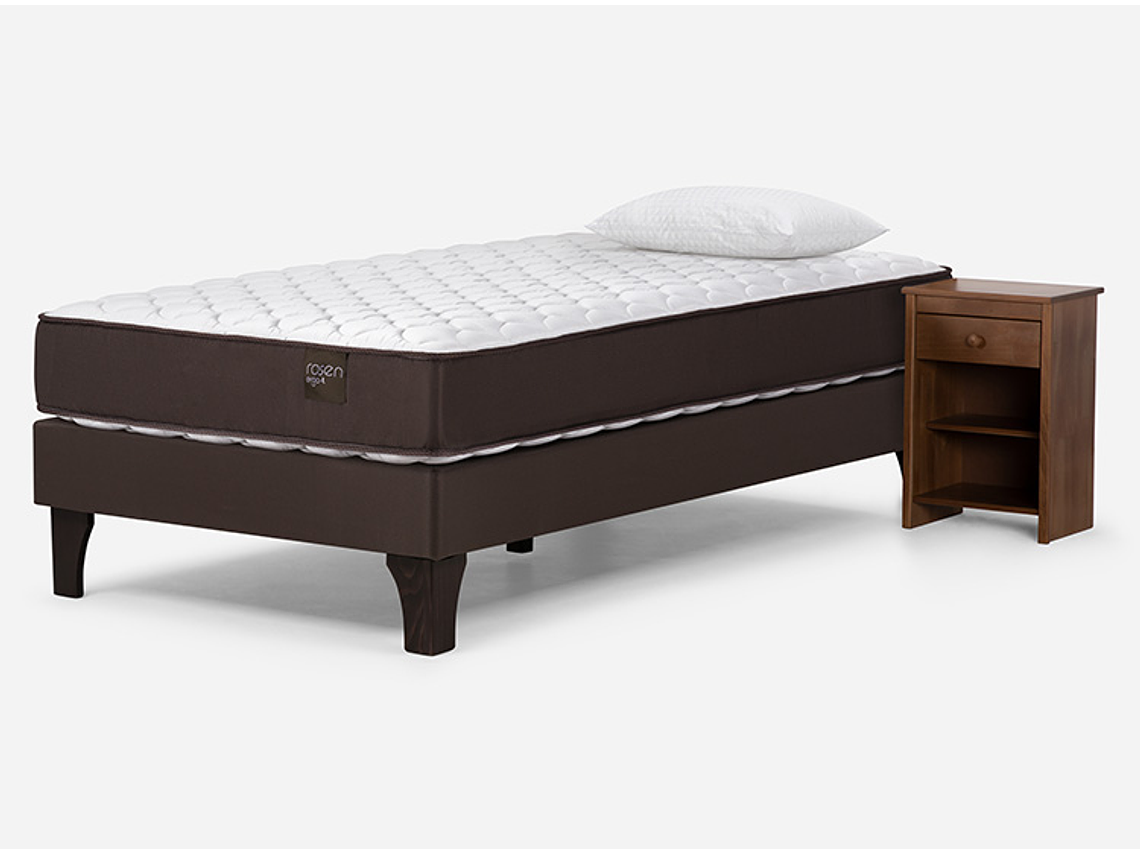 JUEGO DE DORMITORIO ROSEN CAMA EUROPEA ERGO T NEW 1.5 PLAZAS + VELADOR FERRARA + ALMOHADA 2