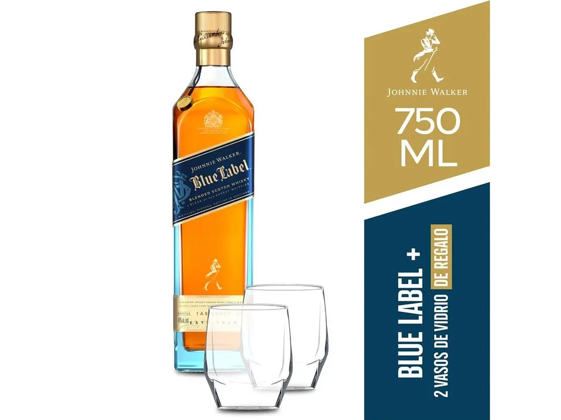 WHISKY JOHNNIE WALKER BLUE LABEL 750CC + 2 VASOS DE REGALO 1