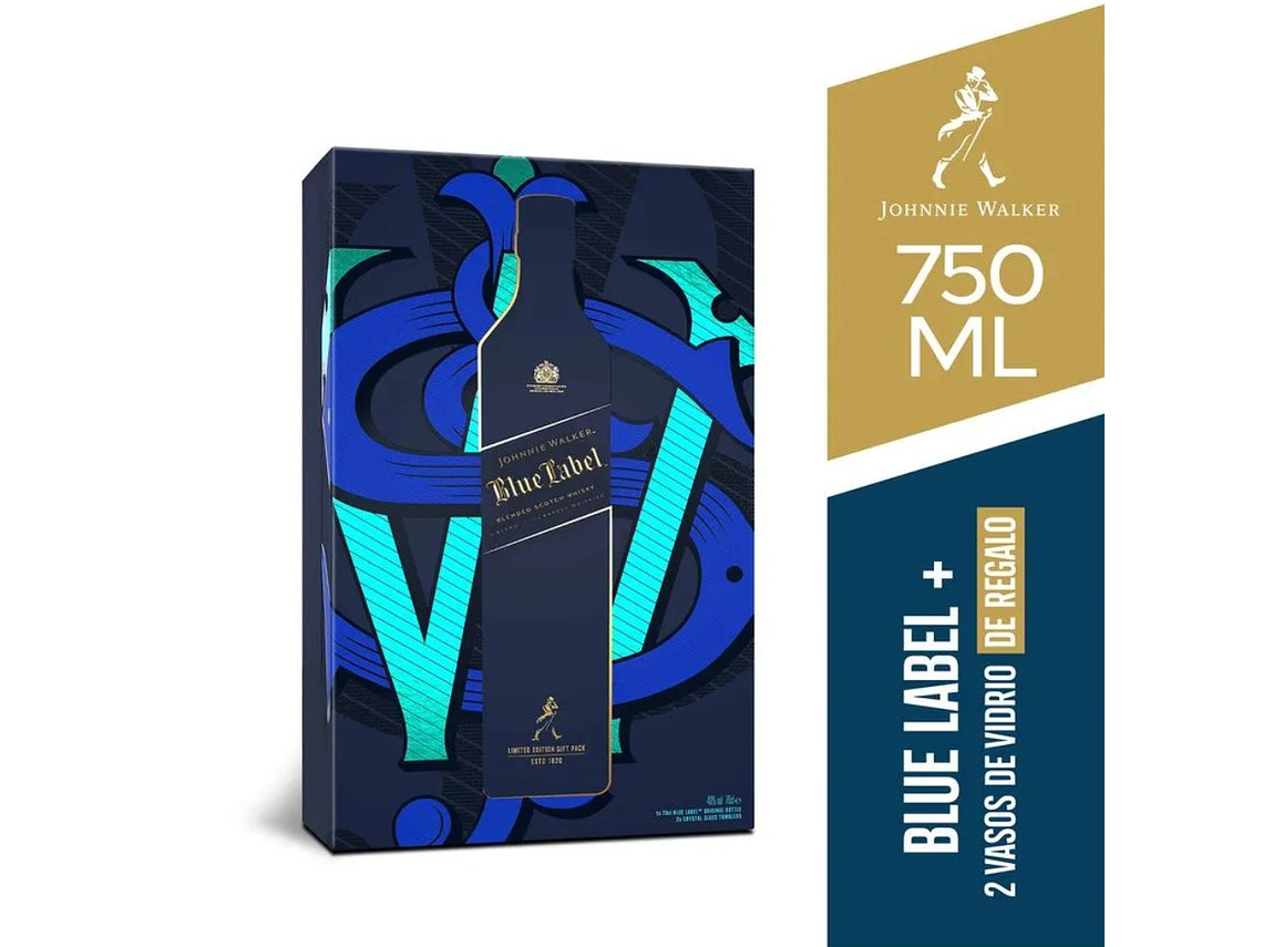 WHISKY JOHNNIE WALKER BLUE LABEL 750CC + 2 VASOS DE REGALO 2