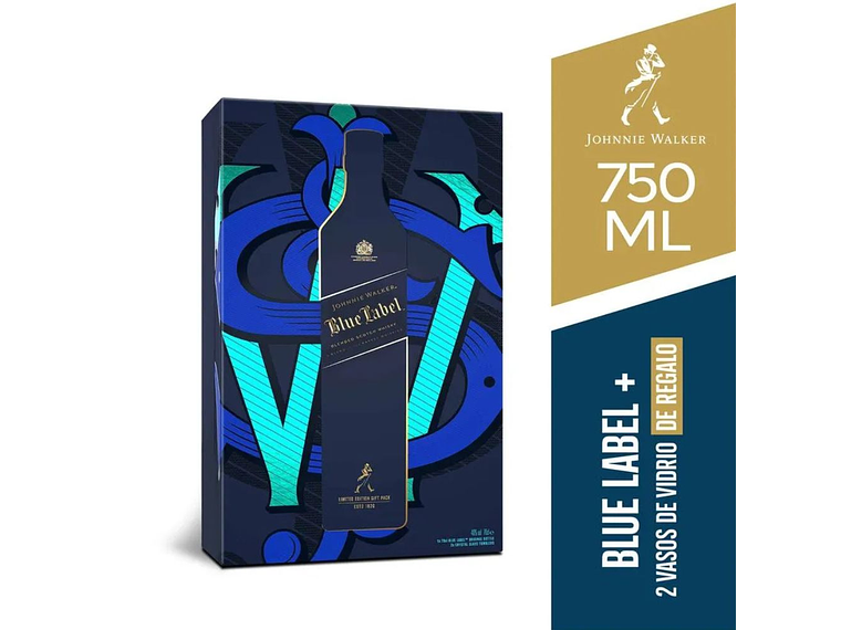WHISKY JOHNNIE WALKER BLUE LABEL 750CC + 2 VASOS DE REGALO 2