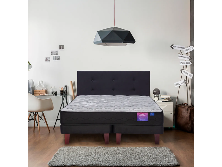 JUEGO DE DORMITORIO FLEX CAMA EUROPEA THERAPEDIC PLUS BOX 1.5 PLAZAS + RESPALDO ROYAL NEGRO + VELADOR ROVER 6