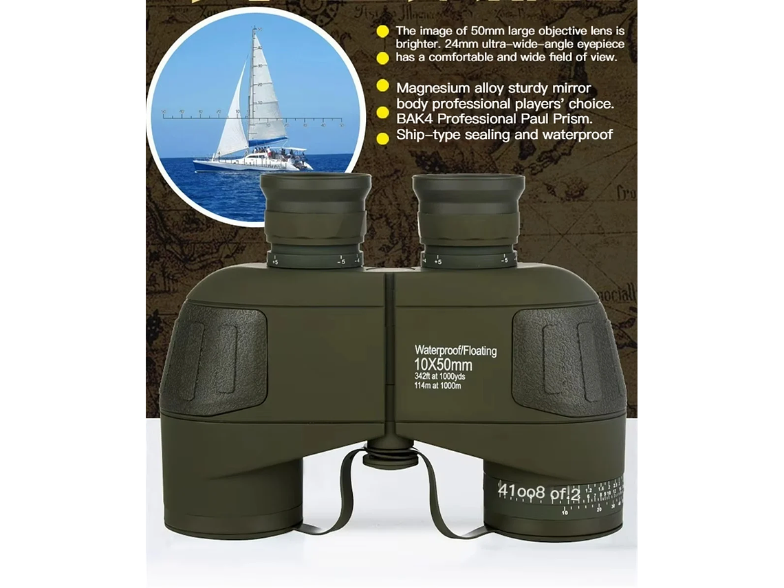 BINOCULAR MARINOS 10X50 PRISMÁTICOS IMPERMEABLES BRÚJULA TELÉMETRO 2