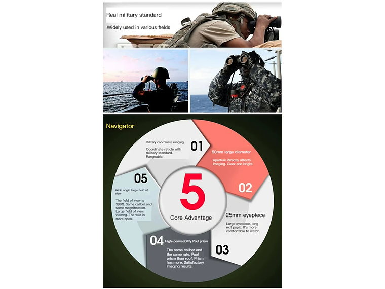 BINOCULAR MARINOS 10X50 PRISMÁTICOS IMPERMEABLES BRÚJULA TELÉMETRO 3