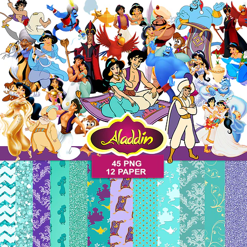 Kit digital aladdin png clipart, papel digital