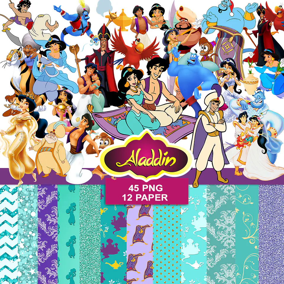 Kit digital aladdin png clipart, papel digital 1