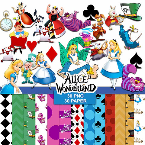 Kit digital alice png clipart, papel digital