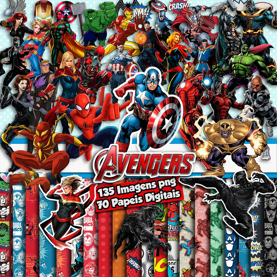 Kit digital vingadores png clipart, papel digital 1
