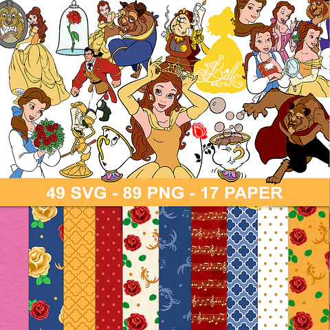 Kit digital bela e a fera png, svg clipart, papel digital