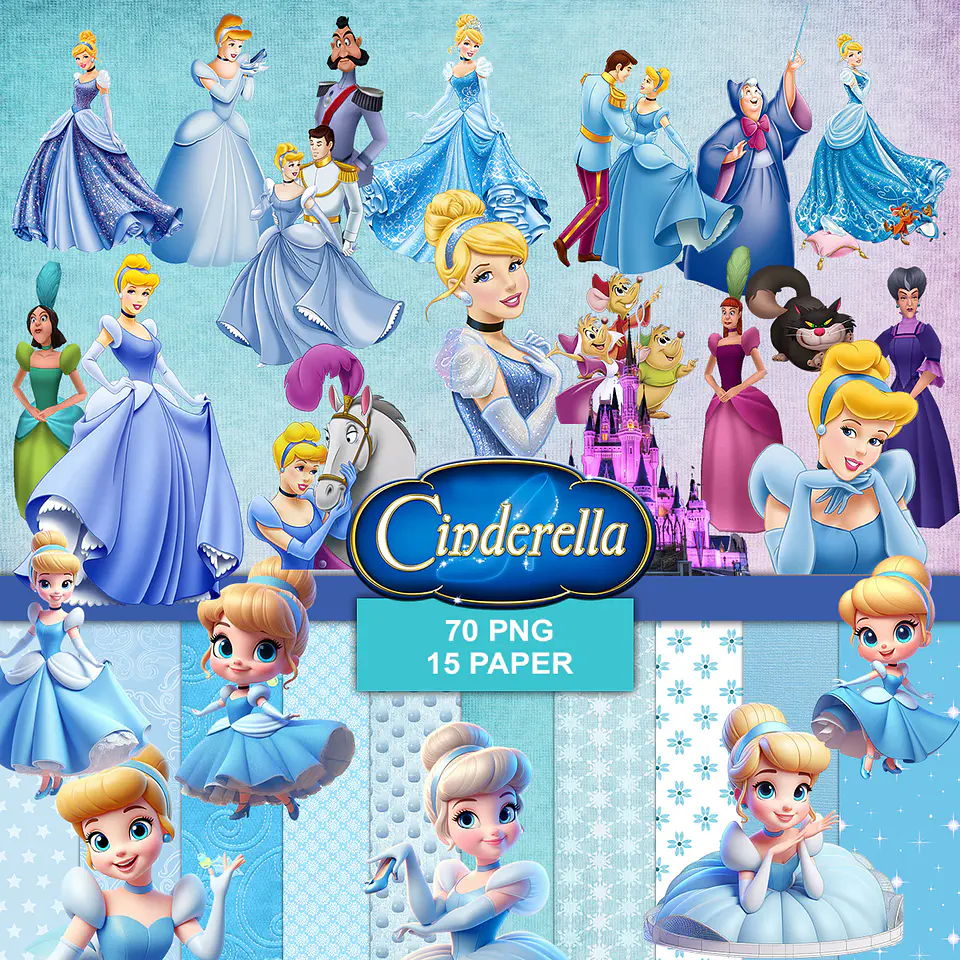 Kit digital cinderela png clipart, papel digital 1