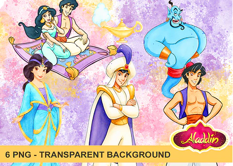 Kit digital aladdin aquarela png clipart digital